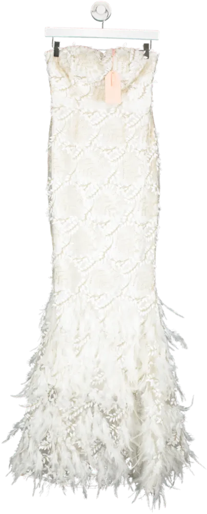 ALB Anne Louise White Amelia Feather Trimmed Dress UK S