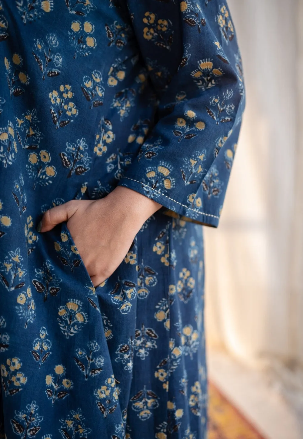 Amaira Ajrakh Cotton Hand Embroidered Kurta