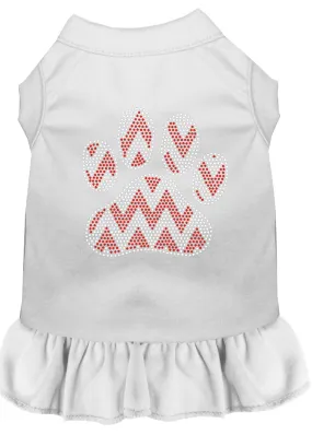 Candy Cane Chevron Paw Rhinestone Dog Dress White 4x (22)