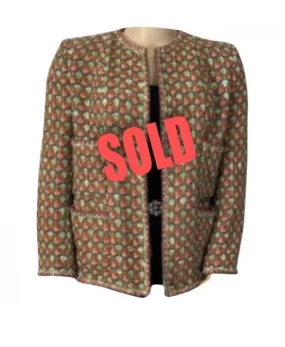 Rare Vintage Chanel 02P, 2002 Spring Heavy Green Pink Tweed Multicolor Jacket FR 46 US 16