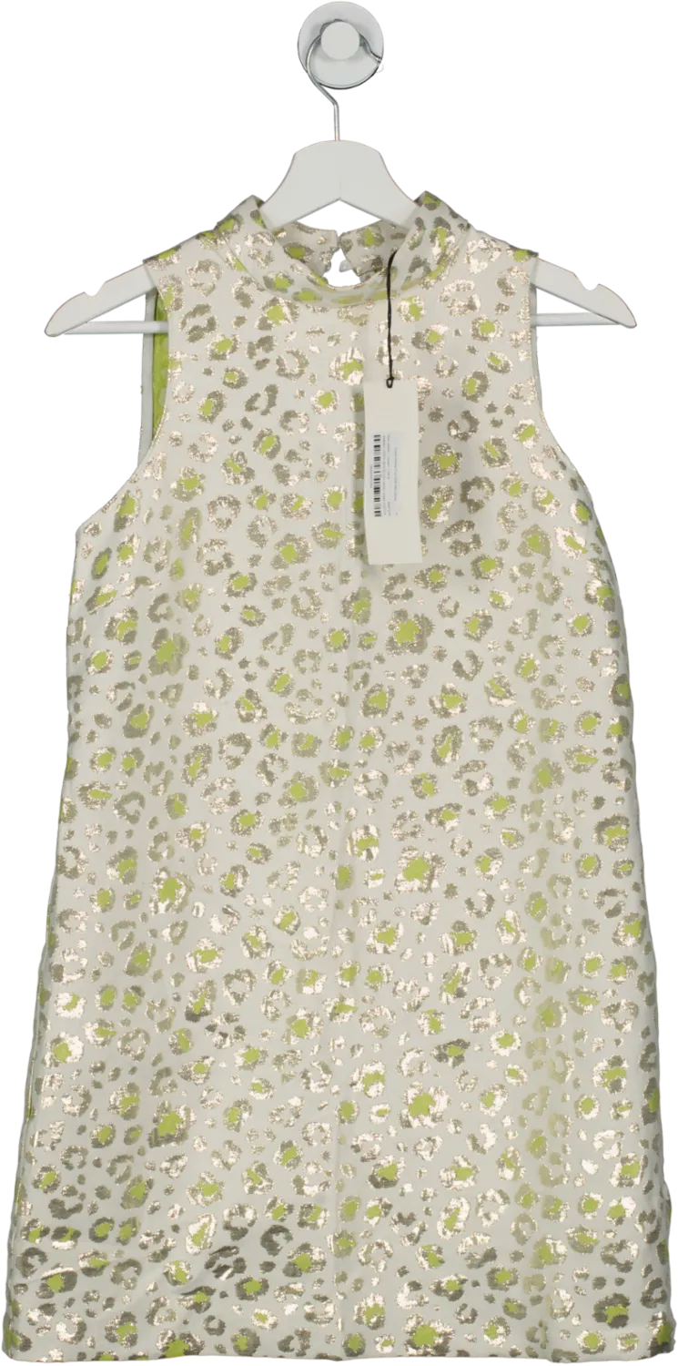River Island Cream Green Animal Print Shift Mini Dress UK 8