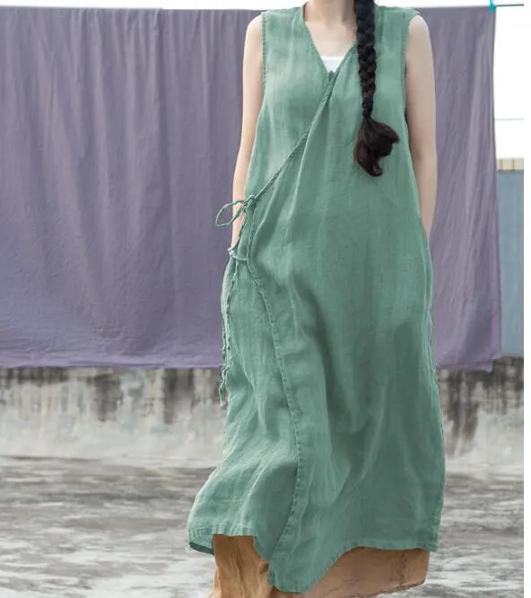 Women Linen Vest Dresses Summer Dresses Women Sleeveless Dresses D9504